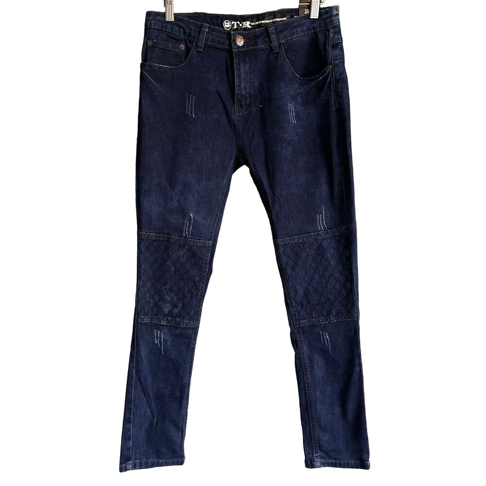 Tailored Recreation Mens Distressed Jeans Embroidered Tapered Leg NWT 32 30 bv